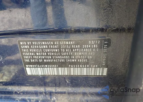 2012 Volkswagen Gti 4-Door from USA, damaged, VIN WVWHV7AJXCW264901